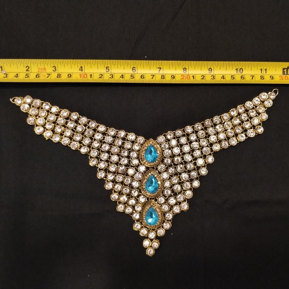 Gold blue turquoise Indian Jewelry necklace - Picture 2 of 4